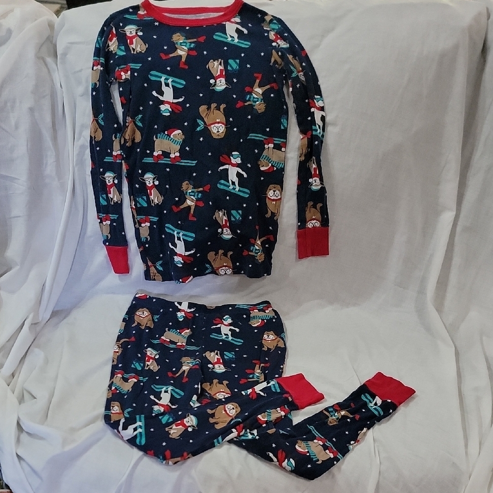 Lands' End Blue and Red Pajama Sets Festive Winter Design
